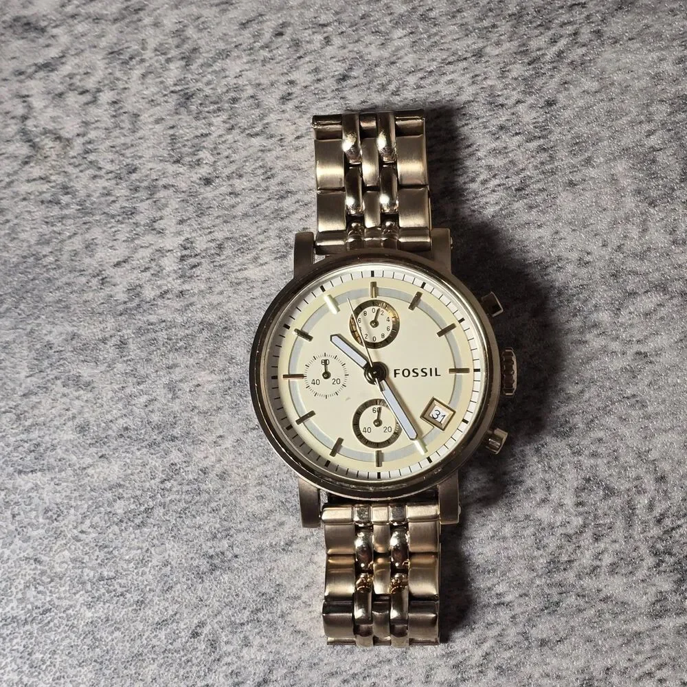 Fossil Chronograph Gold-Tone Stainless Steel Women's Watch ES-2197 Needs Battery